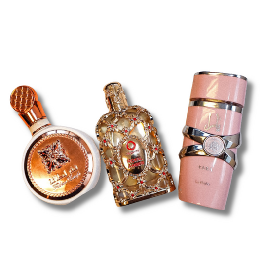 Set 3 Profumi | Lattafa Yara + Fakhar + Royal Amber – Compra 1 e ricevi 3 profumi ORIGINALI da 100 ml ciascuno